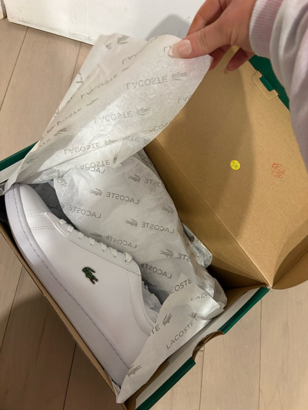 Lacoste White Leather Sneakers with Green Croc Accent